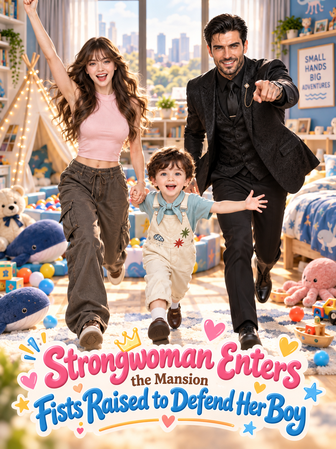 Poster Strongwoman enters the mansion, fists raised to defend her boy